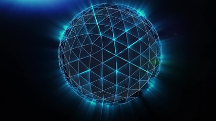 Poster - Sphere, globe and space in the form of a plexus. Stock. Abstract geometric background with moving lines, dots and triangles. Plexus fantasy abstract technology. Plexus style loop rotate sphere