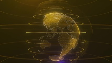 Poster - Spinning globe. Planet Earth as a glow hologram with power arc lines. Technology background loop. Planet earth rotating animation future technology business concept