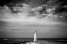 Lighthouse At Beach Black And White