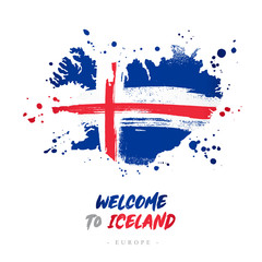 Wall Mural - Welcome to Iceland. Flag and map of the country