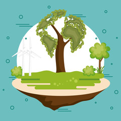 Sticker - world planet with tree ecology icon vector illustration design