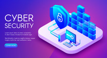Cyber Security Technology Vector Illustration Of Private Network Secure Access And Internet Firewall. Personal Data Encryption With VPN For Safe Computer Online On Purple Ultraviolet Background