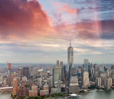 Fototapeta  - Helicopter view of Downtown Manhattan in Autumn