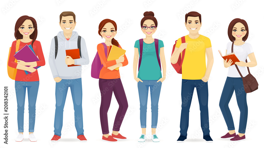 Student set with books and backpacks isolated vector illustration Stock ...