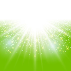 Wall Mural - sunlight effect sparkle on green background with glitter copy space.