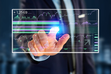 Poster - stock exchange trading data information displayed on a futuristic interface