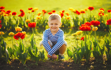 little boy with flowers