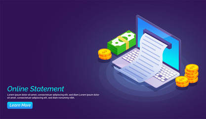 Wall Mural - Landing page design, online statement generation by a laptop.