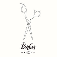 Barber Shop. Hand Drawn Scissors
In Sketch Style. Hand Made Lettering. Vector Illustration