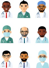 Wall Mural - Medicine set of avatar medical people, doctor and nurse. Vector illustration of a medical man, doctor, practitioner, physician, nurse.
