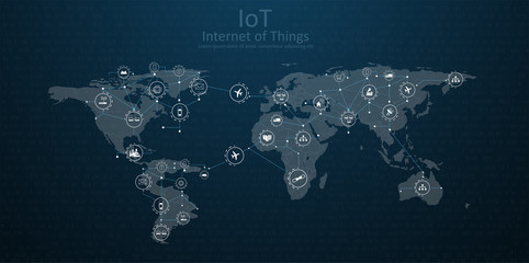 Fototapete - Internet of things (IOT), cloud at center, devices and connectivity concepts on a network.