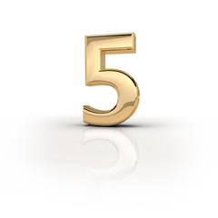 3d render (illustration) of gold metal character 5, five. Numbers, dates, letters, characters. Celebration. Happy birthday.