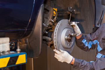 Wall Mural - The man is repairing the disc brake