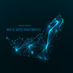 digital web map of uae. global network connection with glowing triangular elements . abstract countr
