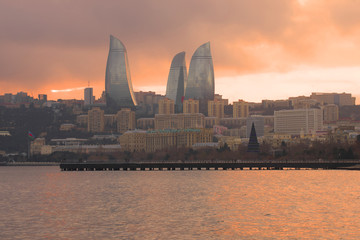 Wall Mural - Cloudy January sunset in Baku, Azerbaijan