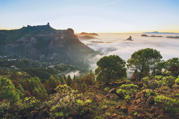 Nature landscape with a beautiful sunset. With views of Tenerife and Mount Teide. With a sea of ​​clouds between the two islands. 2