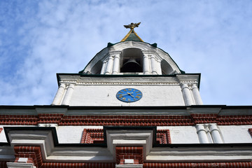 Old architecture of Kolomenskoye park in Moscow. Popular landmark. Color photo.