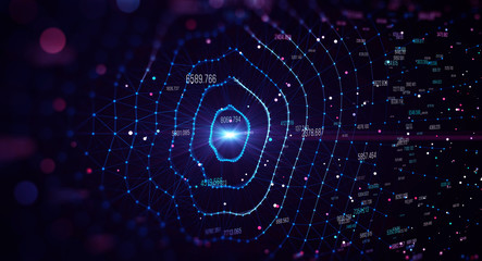 Leinwandbilder - Block chain network/Blockchain network concept, Distributed register technology , Block chain text and computer connection with blue background