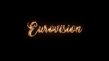 Eurovision 2018 Song Contest, Lisbon Portugal, Greeting Text With Particles And Sparks Isolated On Black Background, Beautiful Typography Magic Design.
