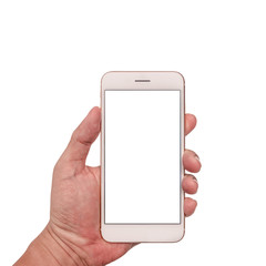 Poster - hand holding smartphone isolated on white