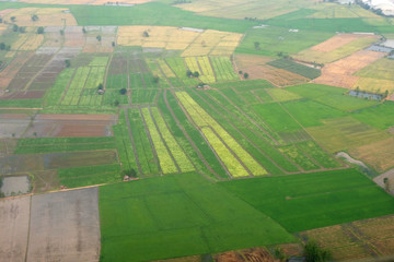 Sticker - top view field roads and city, aerial photo from plane ,Thailand