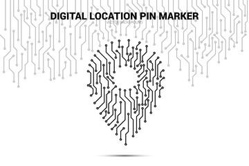 Poster - Location Pin Marker from circuit board line, Digital GPS signage