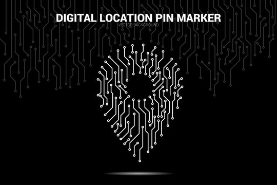 Location Pin Marker from circuit board line, Digital GPS signage