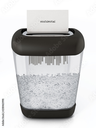 Fotografía Paper shredder full of shredded paper. 3D illustration