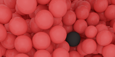 Poster - Abstract of black in the red sphere balls are scattered as background.3d rendering