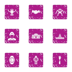 Poster - Automatic weapon icons set. Grunge set of 9 automatic weapon vector icons for web isolated on white background
