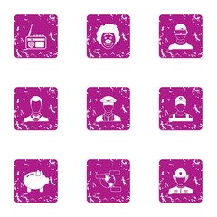 Poster - Executive icons set. Grunge set of 9 executive vector icons for web isolated on white background