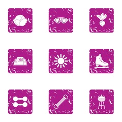 Poster - Green fit icons set. Grunge set of 9 green fit vector icons for web isolated on white background