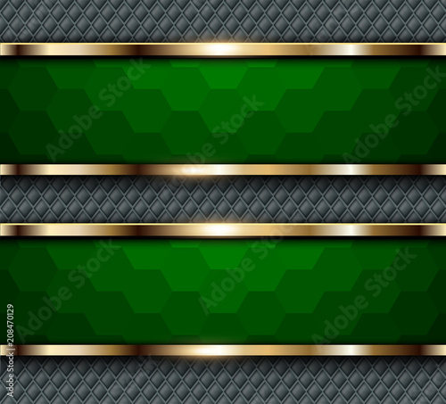 Background green hexagons banners with gold elements,