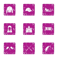 Poster - Medieval magic icons set. Grunge set of 9 medieval magic vector icons for web isolated on white background
