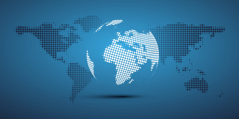 Poster - Digital Network Connections, Technology Background - Cloud Computing Design Concept with Spotted Earth Globe and World Map