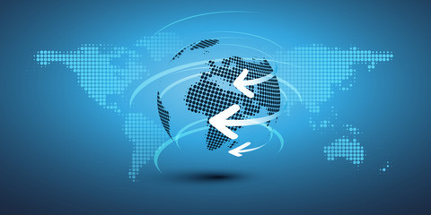 Poster - Digital Network Connections, Technology Background - Cloud Computing Design Concept with Spotted Earth Globe and World Map