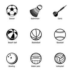 Poster - Sport ball icons set. Simple set of 9 sport ball vector icons for web isolated on white background