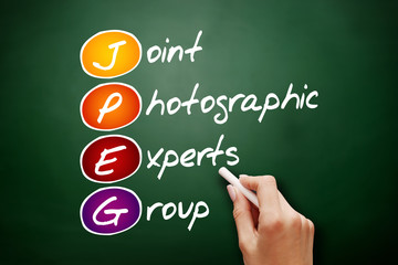 Fototapete - jpeg - joint photographic experts group acronym, concept on blackboard
