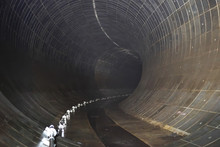 Tokyo,Japan-June 9,2018: Wada-Yayoi Rainwater Storage Trunk Line Is A Water Storage Tunnel To Control Inundation Being Built Fifty Meters Below Ground.