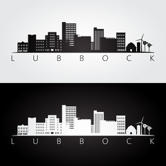 Lubbock, USA skyline and landmarks silhouette, black and white design, vector illustration.