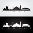 Venice skyline and landmarks silhouette, black and white design, vector illustration.