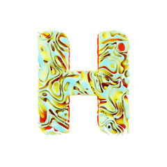 Fototapete - Alphabet letter H uppercase. Liquid dynamic font made of orange, blue and yellow ink in water. 3D render isolated on white background.