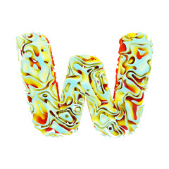 Fototapete - Alphabet letter W uppercase. Liquid dynamic font made of orange, blue and yellow ink in water. 3D render isolated on white background.