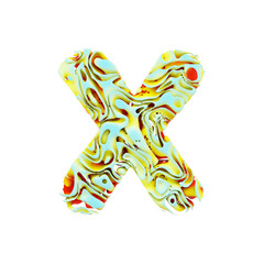 Fototapete - Alphabet letter X uppercase. Liquid dynamic font made of orange, blue and yellow ink in water. 3D render isolated on white background.