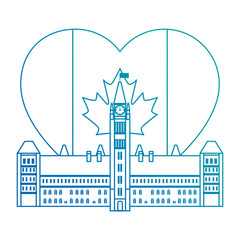 Sticker - canadian parliament building with heart flag vector illustration design