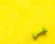 © Elena - light green dumbbell on yellow background top view