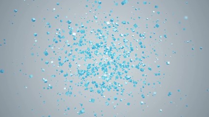 Poster - Abstract 3d rendering of flying particles. Computer generated animation. Modern background with cubes. Motion design for poster, cover, branding, banner, placard. 4k UHD