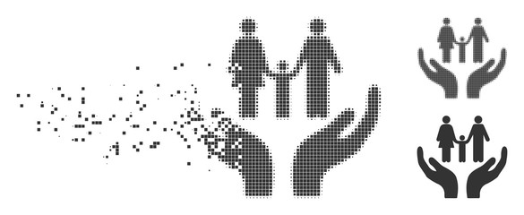 Fototapete - dissolved family care hands dotted icon with disintegration effect. halftone pixelated and intact en
