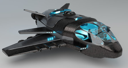 Poster - Futuristic spacecraft isolated on grey background 3D rendering