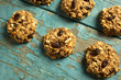Home made cereal cookies on a blue wooden background